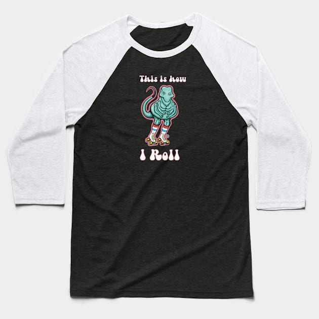 Moko Madfall Roller Skating Baseball T-Shirt by Art from the Blue Room